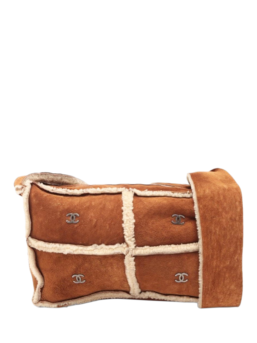 Product image 2 of 10, which shows Pre-loved CHANEL Vintage 2000 Coco Mark Mouton Shearling Shoulder Bag, Brown