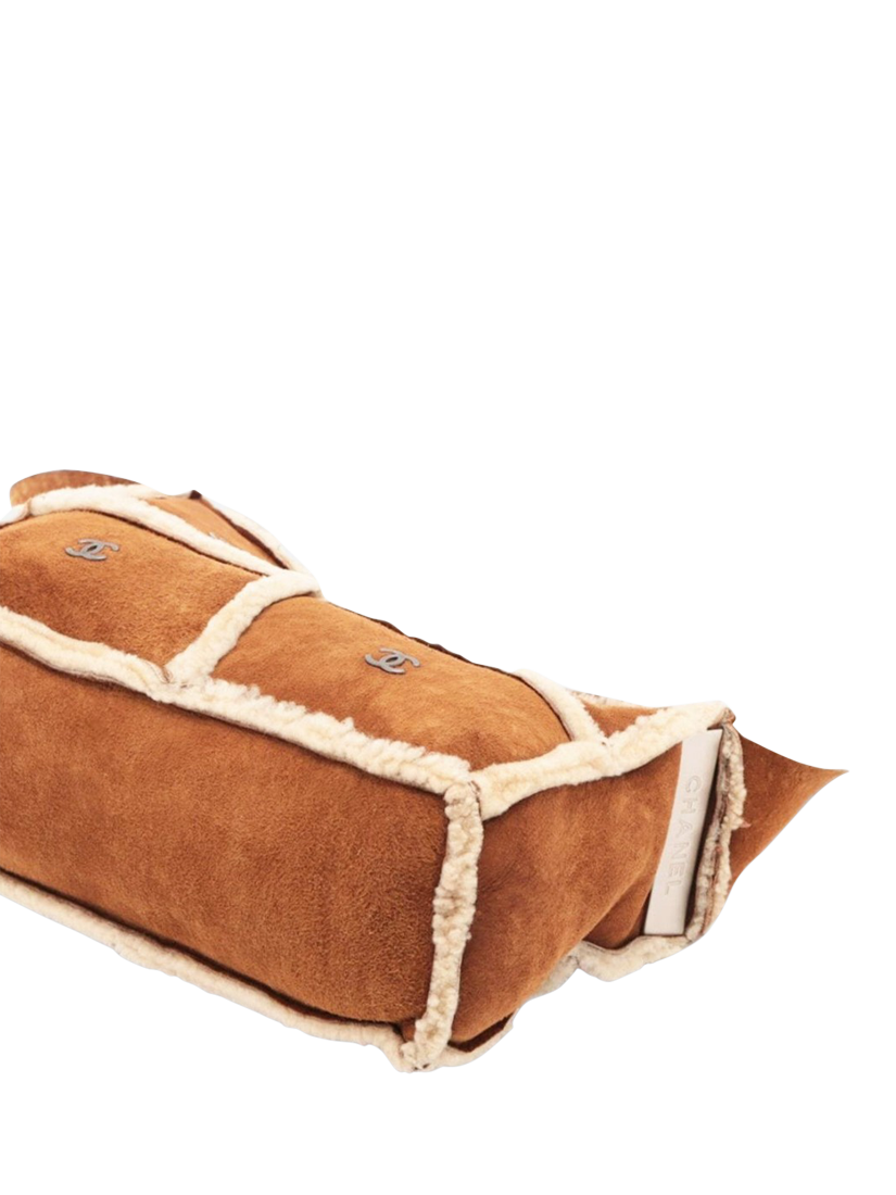 Product image 7 of 10, which shows Pre-loved CHANEL Vintage 2000 Coco Mark Mouton Shearling Shoulder Bag, Brown