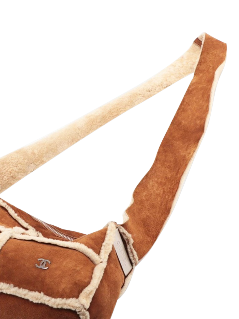 Product image 9 of 10, which shows Pre-loved CHANEL Vintage 2000 Coco Mark Mouton Shearling Shoulder Bag, Brown