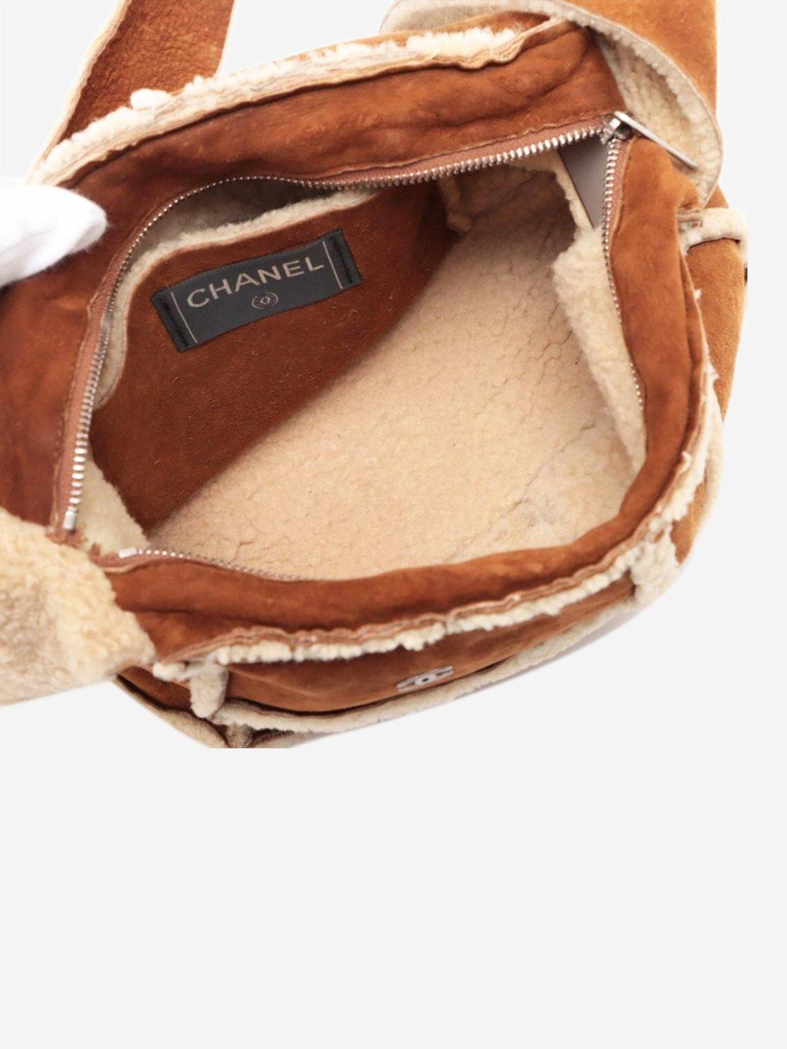 Product image 10 of 10, which shows Pre-loved CHANEL Vintage 2000 Coco Mark Mouton Shearling Shoulder Bag, Brown