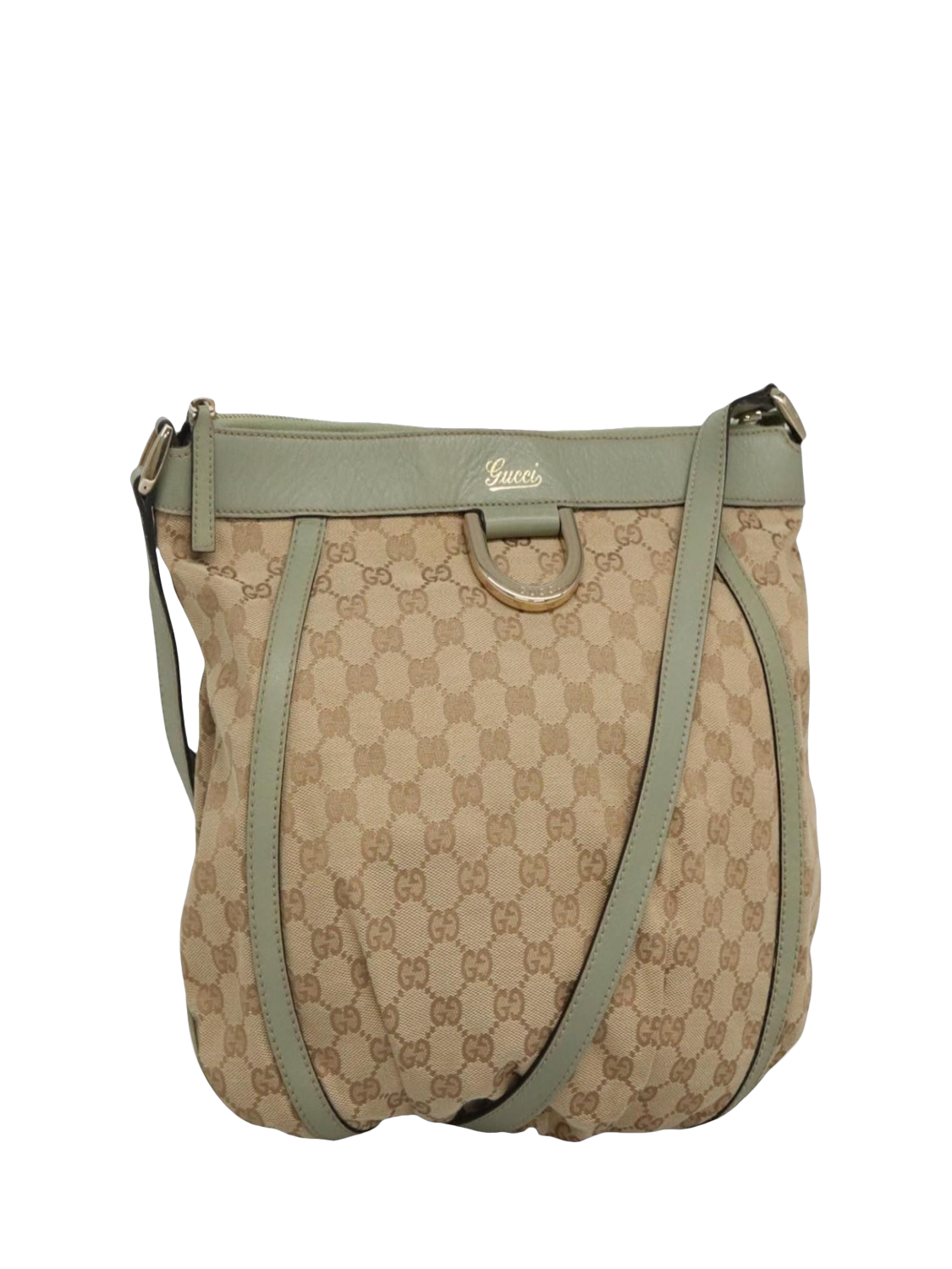 Product image 1 of 10, which shows Pre-loved GUCCI Abbey GG Canvas and Leather Shoulder Bag, Neutral/Light Teal