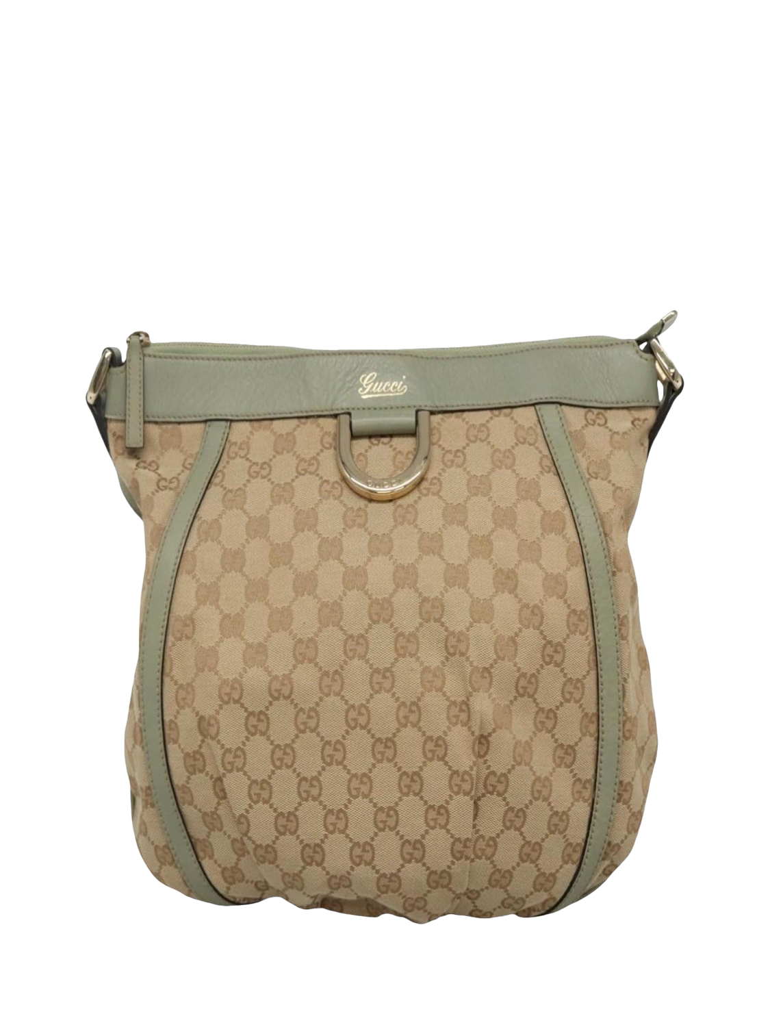 Product image 2 of 10, which shows Pre-loved GUCCI Abbey GG Canvas and Leather Shoulder Bag, Neutral/Light Teal