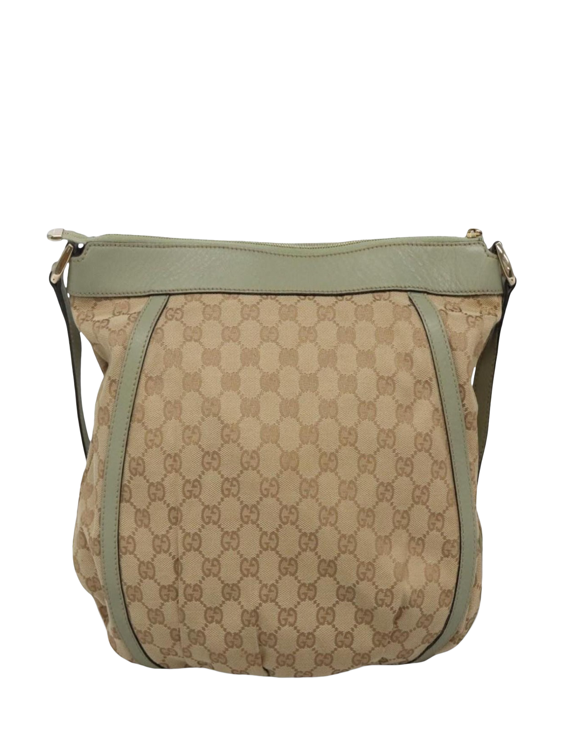 Product image 3 of 10, which shows Pre-loved GUCCI Abbey GG Canvas and Leather Shoulder Bag, Neutral/Light Teal