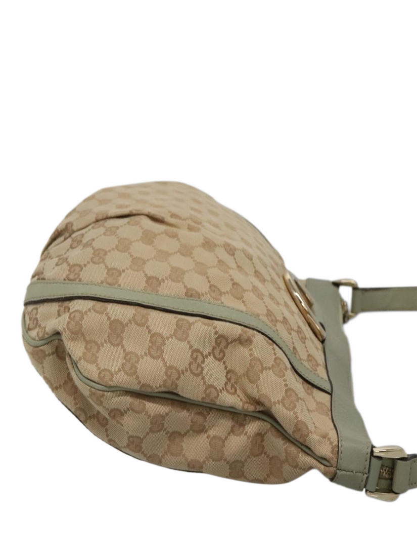 Product image 4 of 10, which shows Pre-loved GUCCI Abbey GG Canvas and Leather Shoulder Bag, Neutral/Light Teal