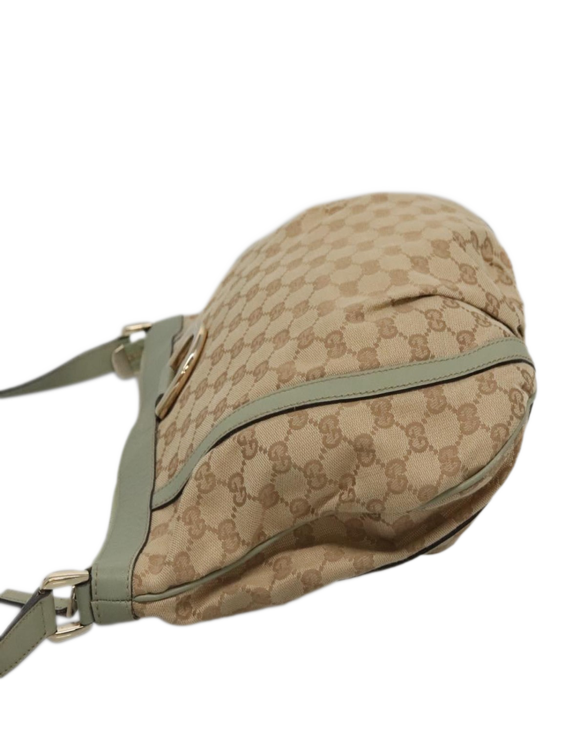 Product image 5 of 10, which shows Pre-loved GUCCI Abbey GG Canvas and Leather Shoulder Bag, Neutral/Light Teal