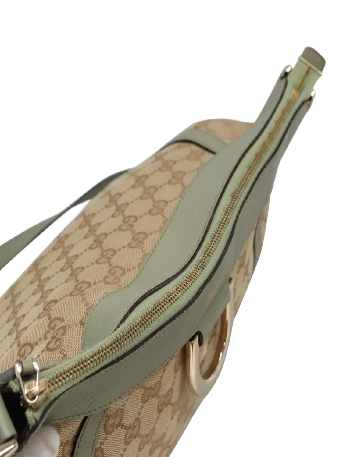 Product image 6 of 10, which shows Pre-loved GUCCI Abbey GG Canvas and Leather Shoulder Bag, Neutral/Light Teal