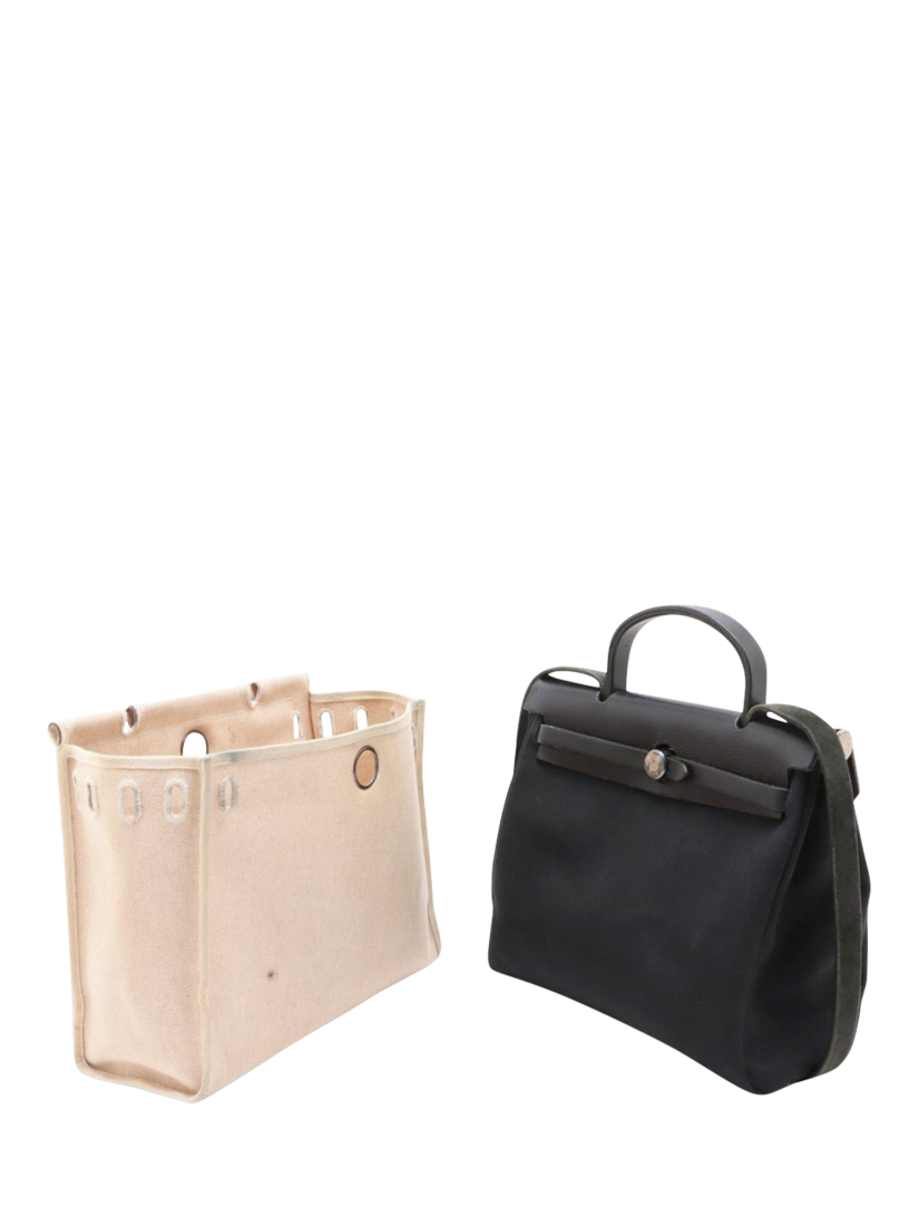 Pre-loved Hermès Vintage 2000 Herbag PM Toile H & Leather 2-in-1 Grab Bag, Black/Beige