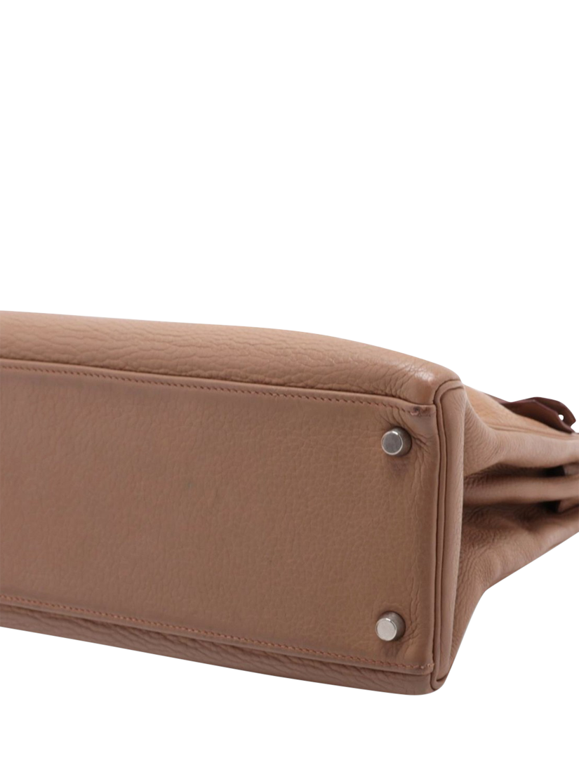 Product image 3 of 10, which shows Pre-loved Hermès Kelly Vintage 2003 32 Retourne Taurillon Clemence Tabac Leather Grab Bag, Brown