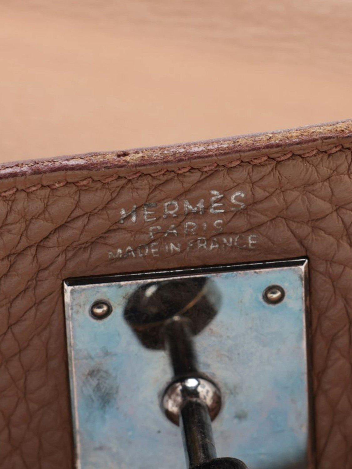 Product image 8 of 10, which shows Pre-loved Hermès Kelly Vintage 2003 32 Retourne Taurillon Clemence Tabac Leather Grab Bag, Brown
