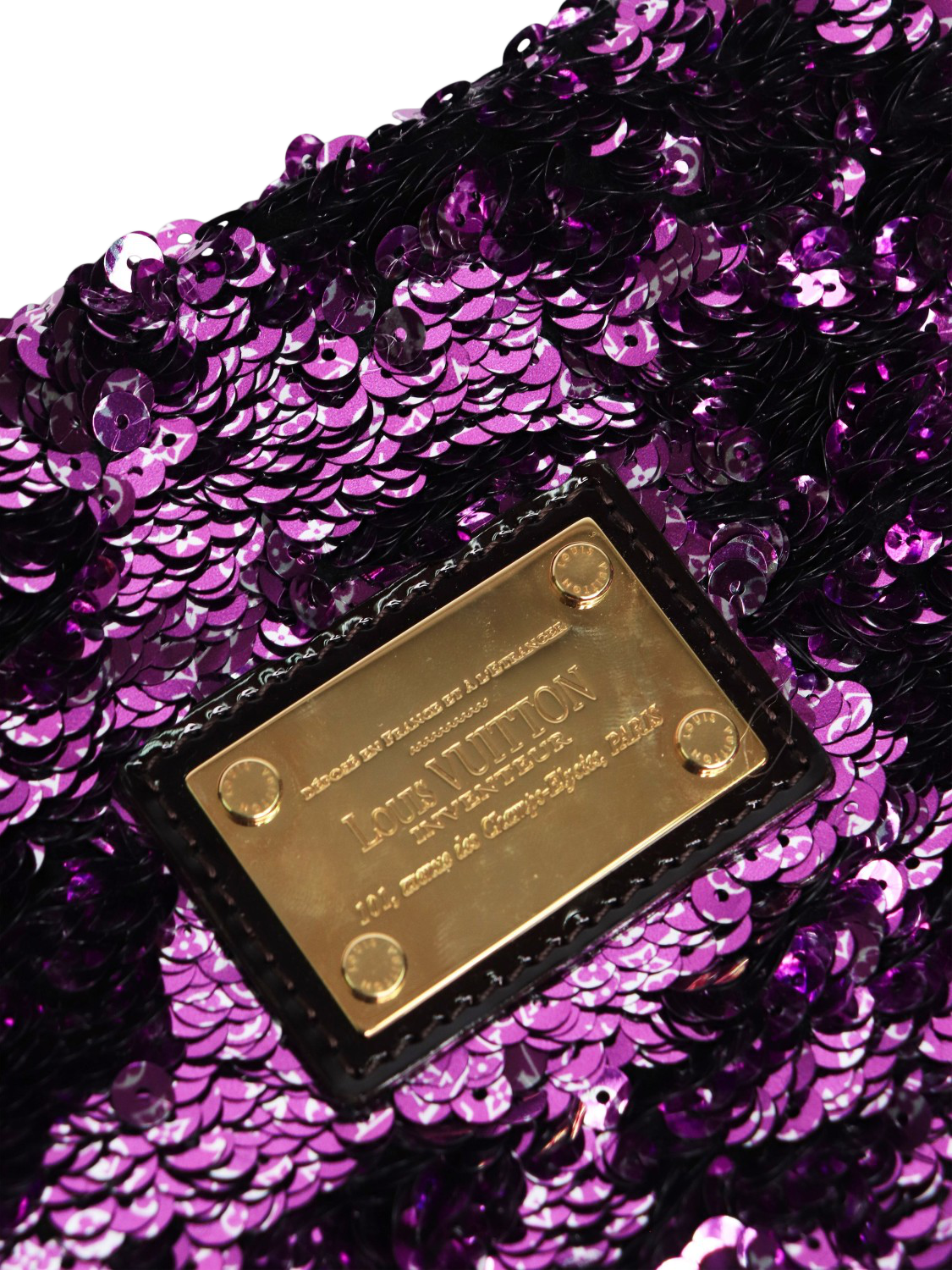 Product image 6 of 9, which shows Pre-loved Louis Vuitton Violette Rococo Pochette Monogrammed Sequin Clutch Bag, Purple