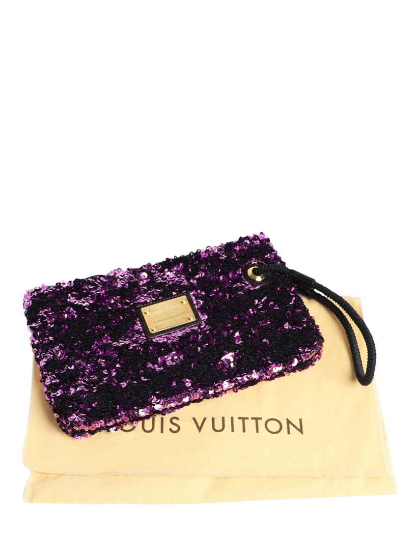 Product image 9 of 9, which shows Pre-loved Louis Vuitton Violette Rococo Pochette Monogrammed Sequin Clutch Bag, Purple