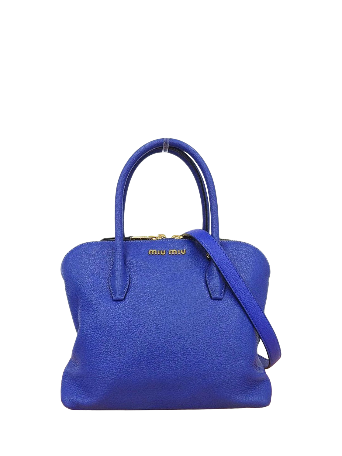 Product image 1 of 8, which shows Pre-loved Miu Miu Madras 2-Way Leather Bag, Blue