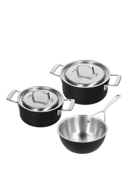 DEMEYERE Black 5-Layer Uncoated Stainless Steel Outdoor Pan Set, 3 Piece, Black