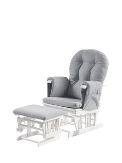 Kub Haywood Reclining Glider Nursing Chair and Footstool, Cloud Grey / White, Cloud Grey / White