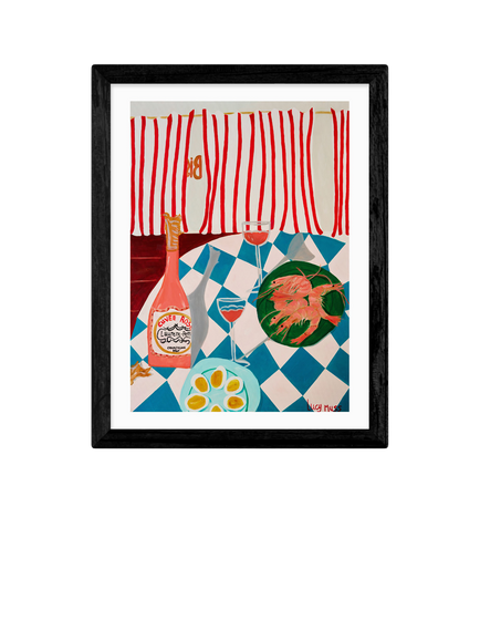 EAST END PRINTS Lucy Muss 'Shrimp & Champagne' Framed Print, 43.4 x 33.4cm, Black Frame, Black Frame
