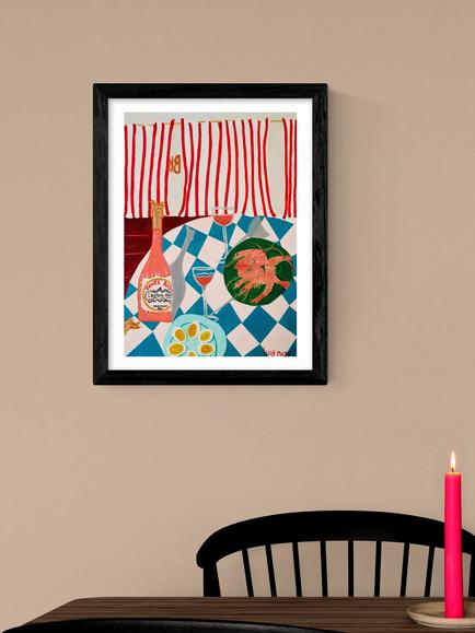 EAST END PRINTS Lucy Muss 'Shrimp & Champagne' Framed Print, 43.4 x 33.4cm, Black Frame - view 2, Black Frame