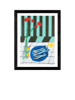 EAST END PRINTS Lucy Muss 'Striped Sardines' Framed Print, 43.4 x 33.4cm, Black Frame, Black Frame