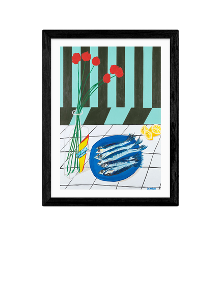 EAST END PRINTS Lucy Muss 'Striped Sardines' Framed Print, 43.4 x 33.4cm, Black Frame, Black Frame