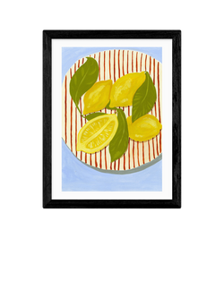 EAST END PRINTS Susie Miller 'When Life Gives You Leafy Lemons' Framed Print, 43.4 x 33.4cm, Black Frame, Black Frame