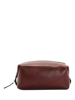 John Lewis Made in Italy Leather Washbag, Brown, Brown