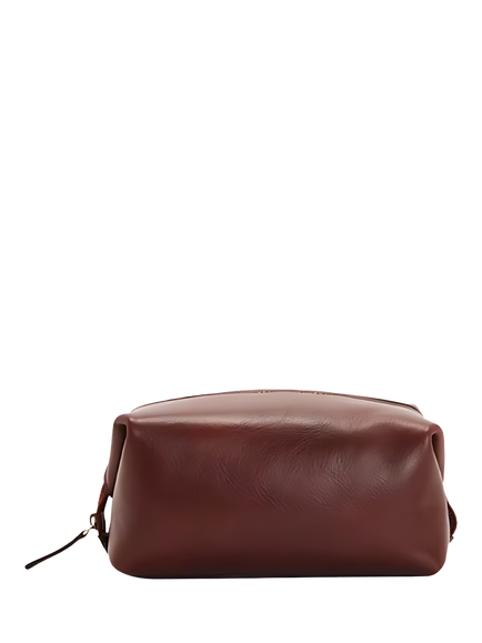 John Lewis Made in Italy Leather Washbag, Brown, Brown