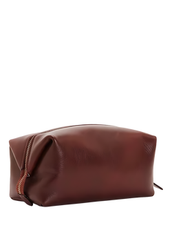 John Lewis Made in Italy Leather Washbag, Brown - view 2, Brown