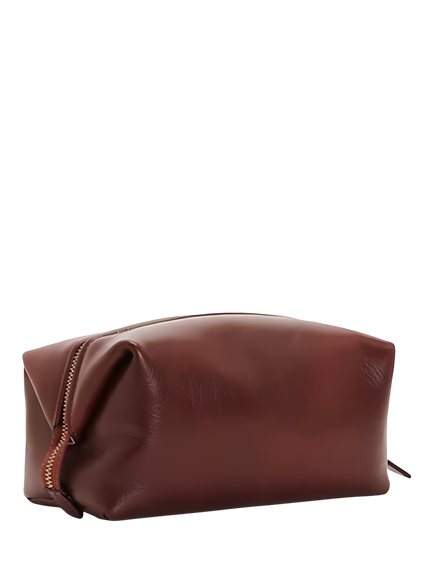 John Lewis Made in Italy Leather Washbag, Brown - view 2, Brown