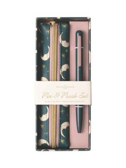 DesignWorks Ink Moon Pen & Pouch Set, Green, Green