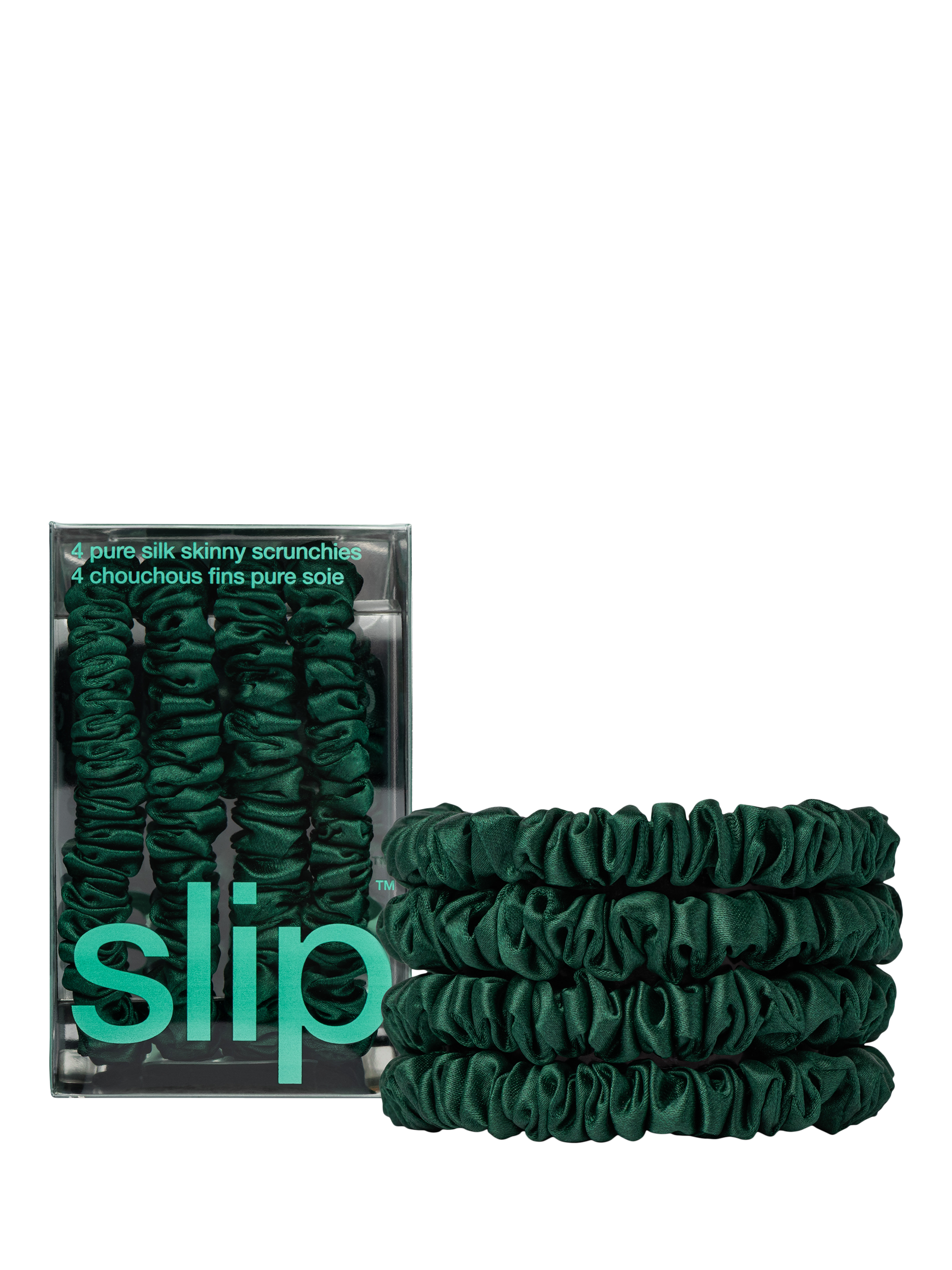 Product image 2 of 2, which shows Slip® Pure Silk Skinny Scrunchies, Forest