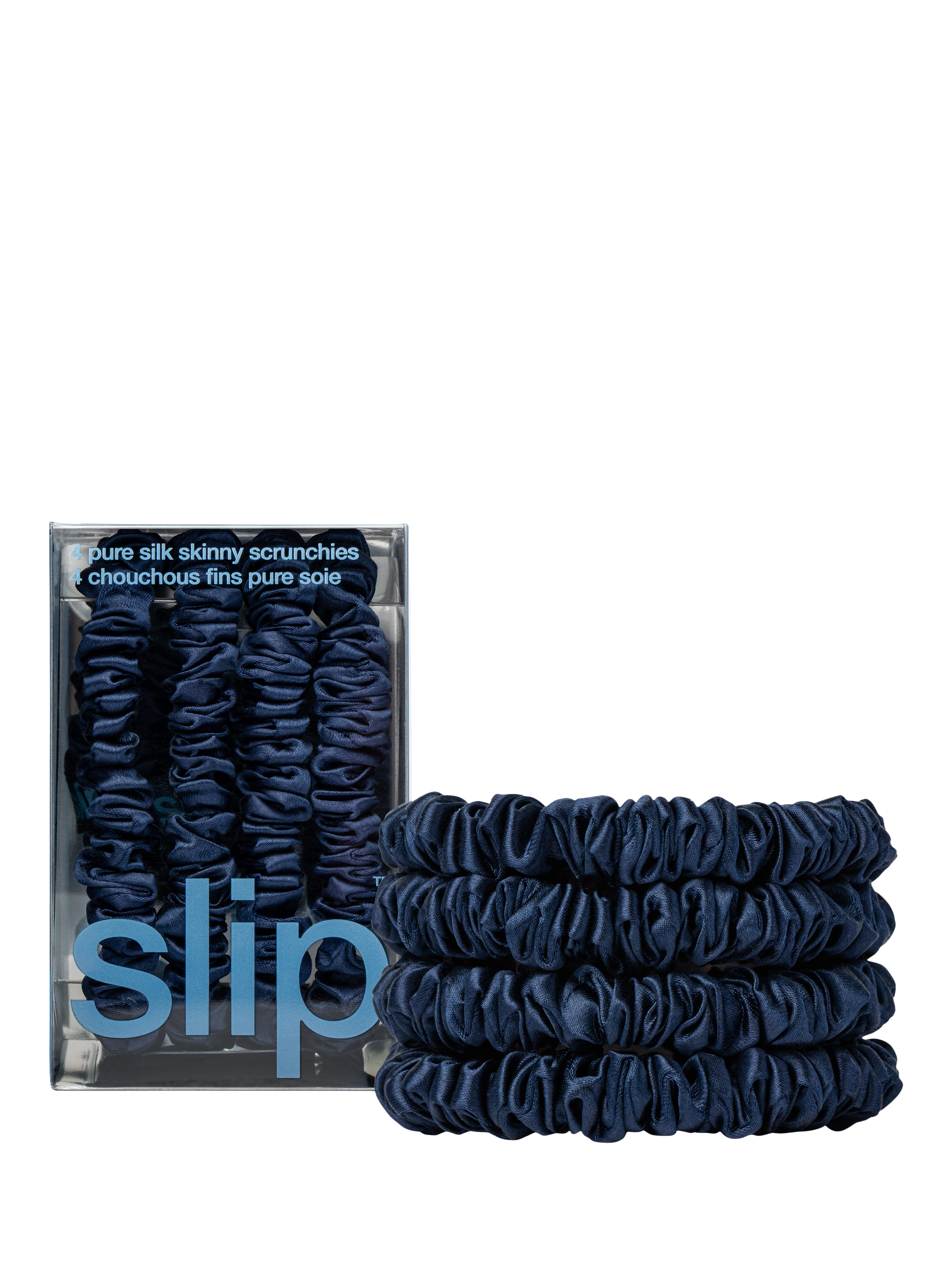 Product image 2 of 2, which shows Slip® Pure Silk Skinny Scrunchies, Navy