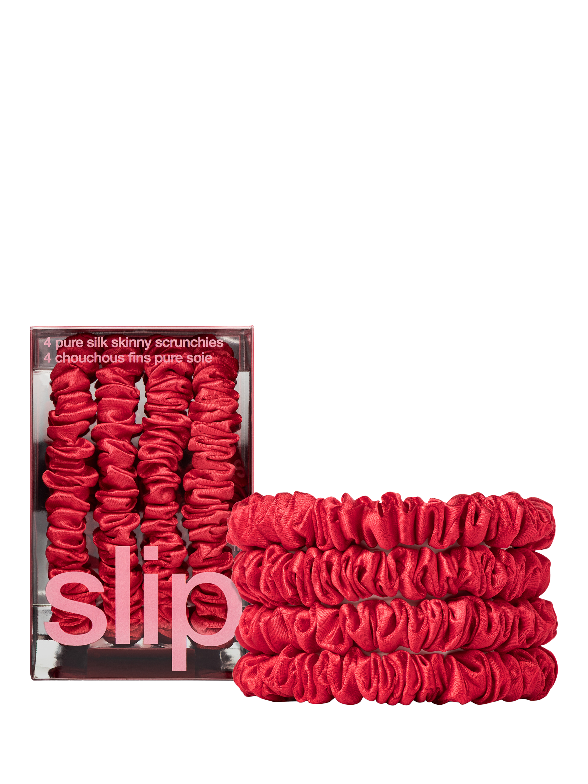 Product image 2 of 2, which shows Slip® Pure Silk Skinny Scrunchies, Red