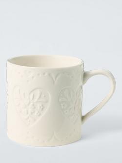 John Lewis Embossed Heart Stoneware Mug, 320ml, White