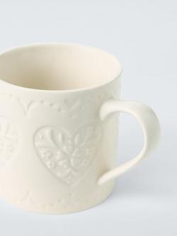 John Lewis Embossed Heart Stoneware Mug, 320ml - view 2, White