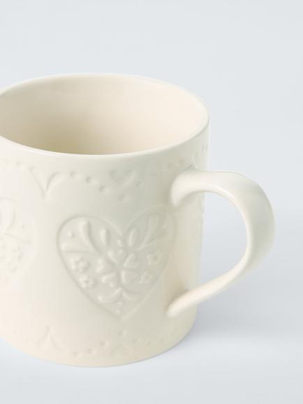 John Lewis Embossed Heart Stoneware Mug, 320ml - view 2, White