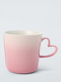 John Lewis Ombre Heart Handle Stoneware Mug, 330ml, Pink, Pink