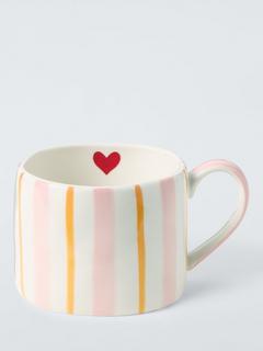 John Lewis Striped Heart Stoneware Mug, 350ml, Multi