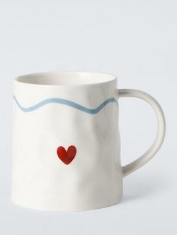 John Lewis Flora Wiggle Heart Fine China Mug, 450ml, White/Blue, Multi