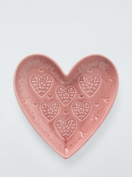 John Lewis Embossed Heart Stoneware Side Plate, 20cm, Pink, Pink