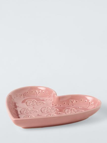 John Lewis Embossed Heart Stoneware Side Plate, 20cm, Pink - view 2, Pink