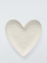 John Lewis Embossed Heart Stoneware Side Plate, 20cm, White