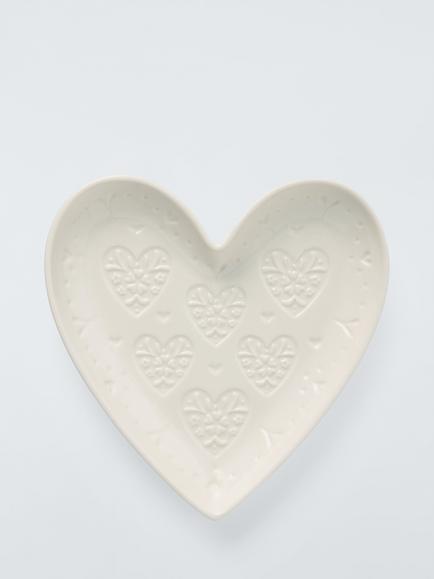 John Lewis Embossed Heart Stoneware Side Plate, 20cm, White, White