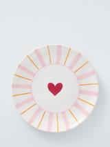 John Lewis Striped Heart Stoneware Side Plate, 20cm, White/Multi