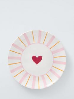 John Lewis Striped Heart Stoneware Side Plate, 20cm, White/Multi, Multi