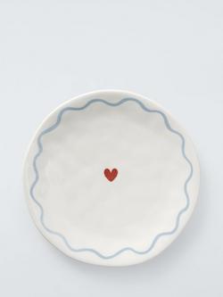 John Lewis Flora Wiggle Heart Fine China Side Plate, 20cm, White/Blue, Multi