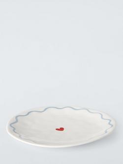 John Lewis Flora Wiggle Heart Fine China Side Plate, 20cm, White/Blue - view 2, Multi