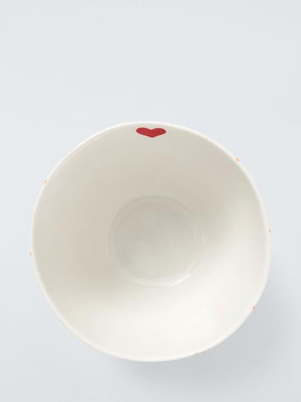 John Lewis Striped Heart Stoneware Bowl, 14cm, White/Multi - view 2, Multi