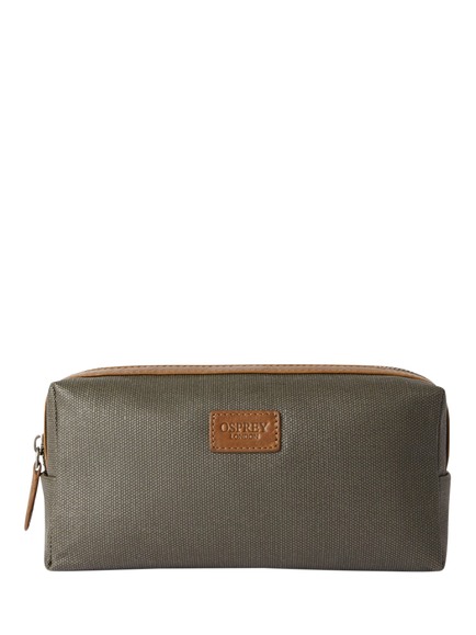 OSPREY LONDON The Grantham Small Waxed Canvas & Leather Washbag, Khaki