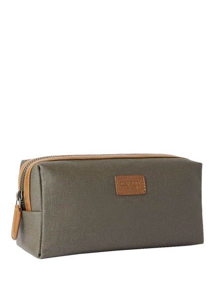 OSPREY LONDON The Grantham Small Waxed Canvas & Leather Washbag - view 2, Khaki