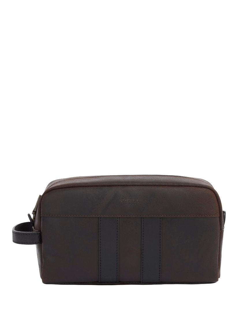Product image 1 of 5, which shows OSPREY LONDON Jenson Leather Washbag, Chocolate/Black