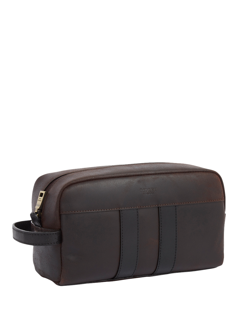 Product image 3 of 5, which shows OSPREY LONDON Jenson Leather Washbag, Chocolate/Black